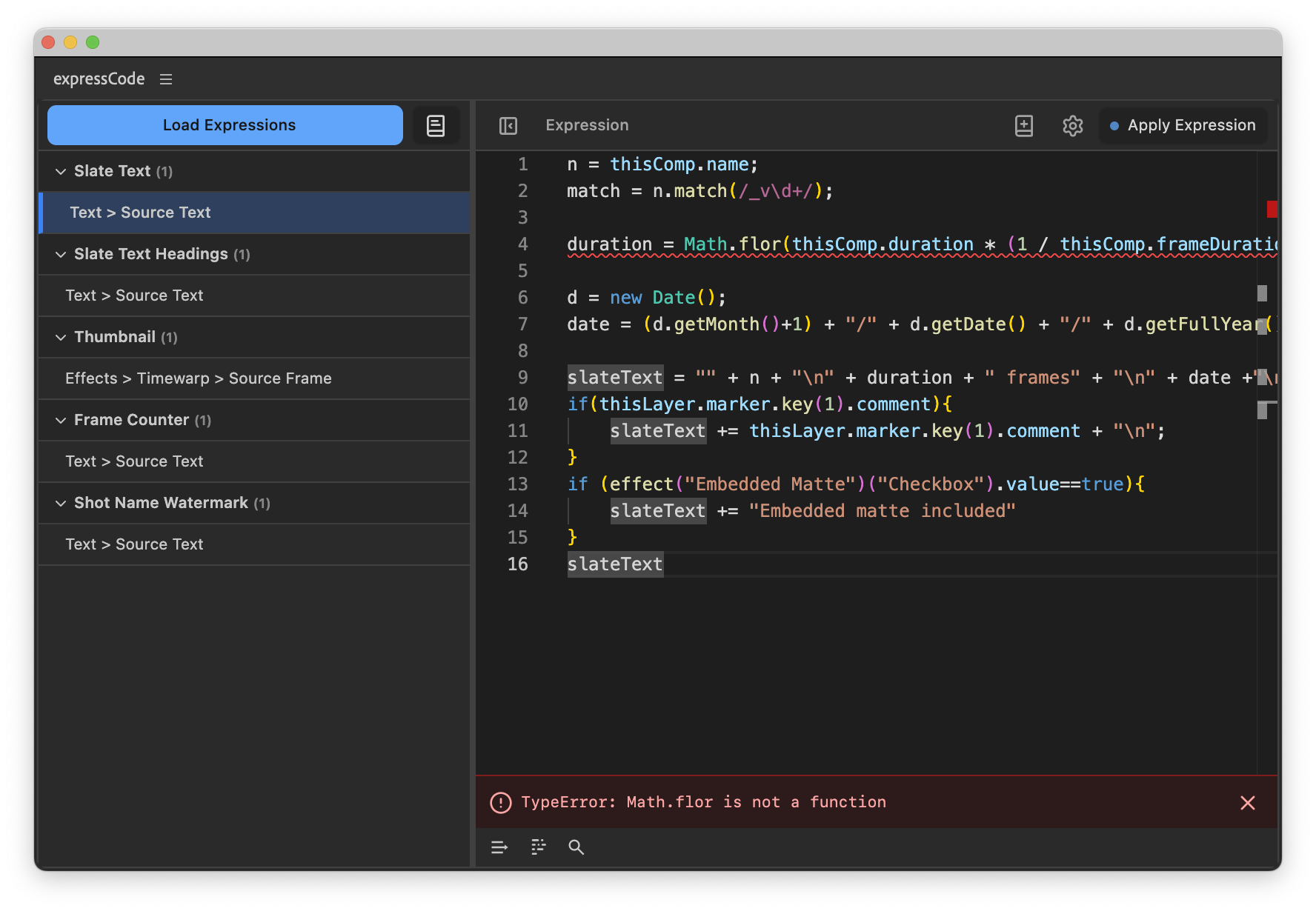 Expression Error Checking